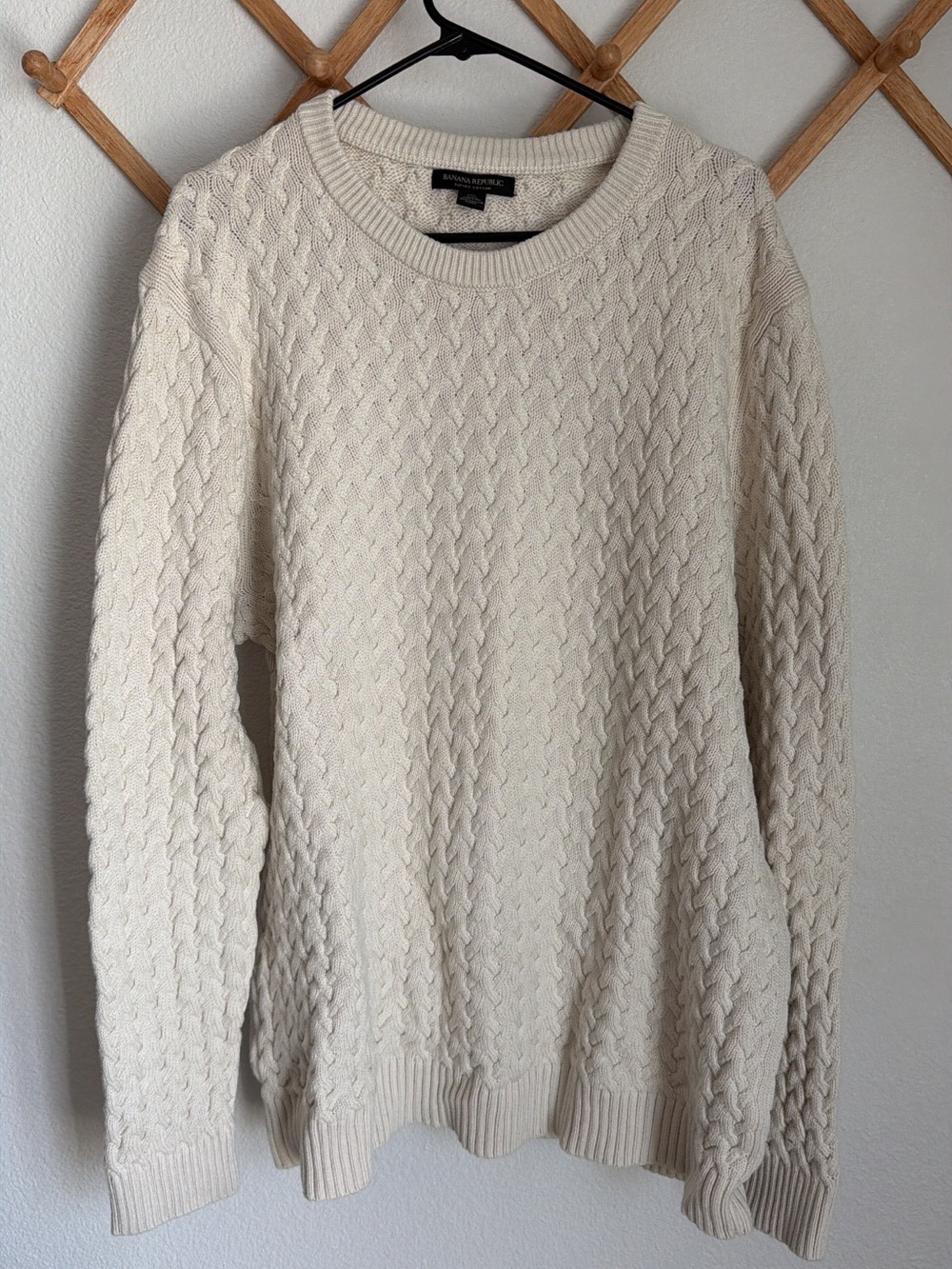 Banana Republic Men’s Cream Supima Cotton Cable Knit Crewneck Sweater - Size XXL